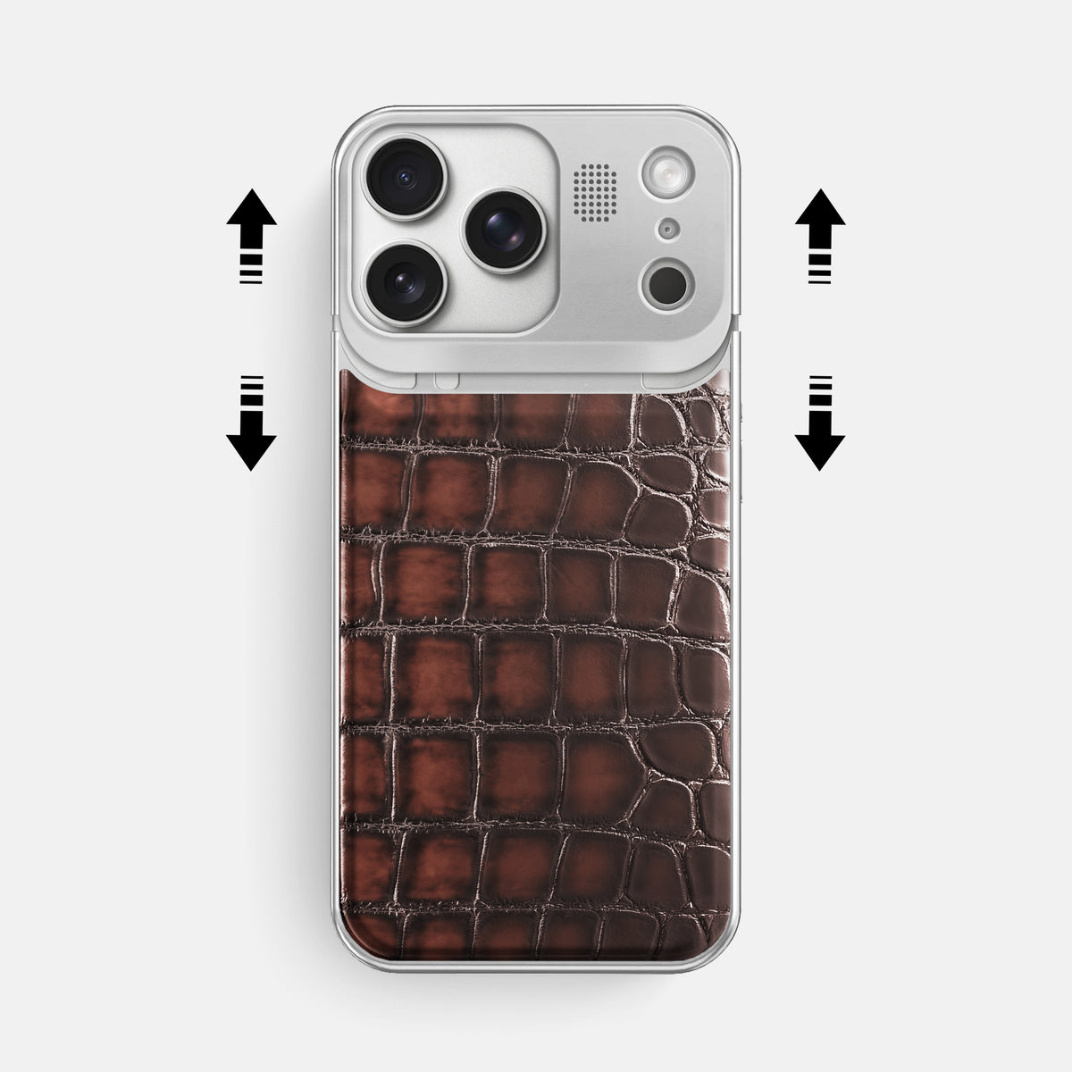 Metal Case For iPhone 17 Pro Max In Patina Alligator -2 | Havana-Brown-Steel