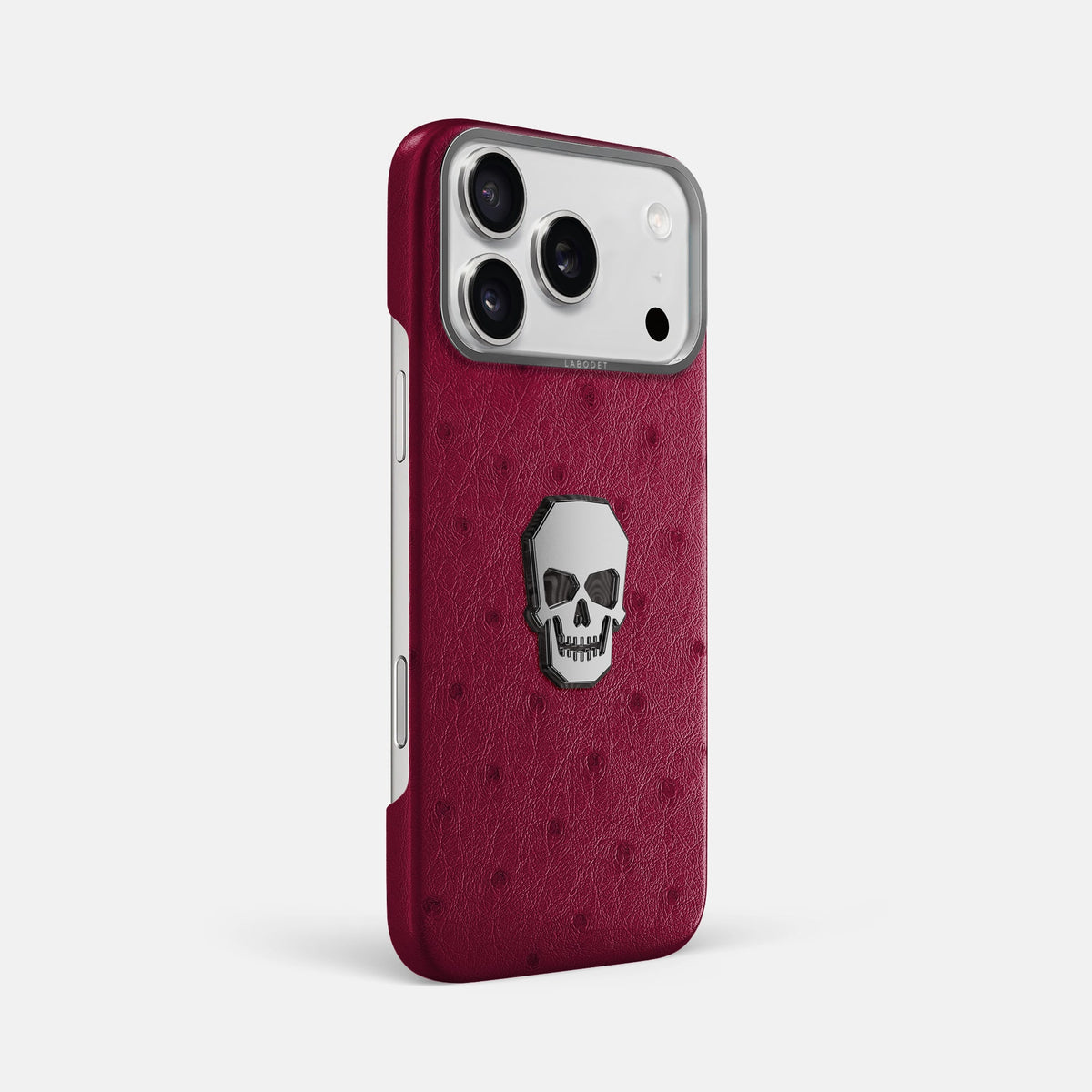 Classic Case With Titanium Skull For iPhone 18 Pro Max In Ostrich -2 | Bordeaux-Steel