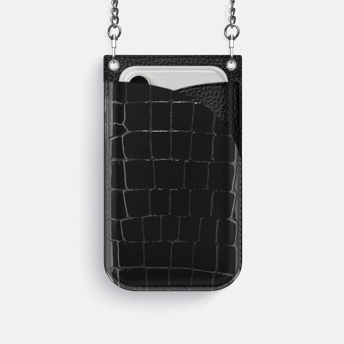 Crossbody Bag For iPhone 18 Pro In Shiny Alligator -1 | Black-Steel