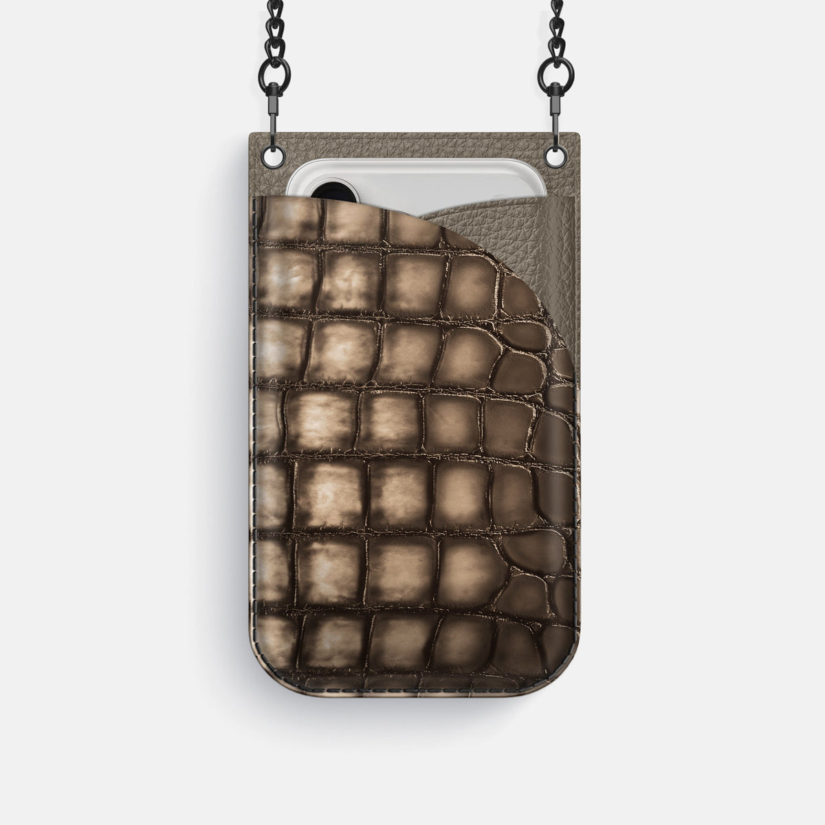 Crossbody Bag For iPhone 18 Pro In Patina Alligator -1 | Etoupe-Black