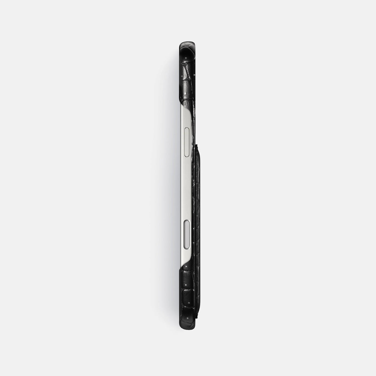 Slim Card Case For iPhone 18 Pro Max In Porosus Crocodile -3 | Shiny-Black