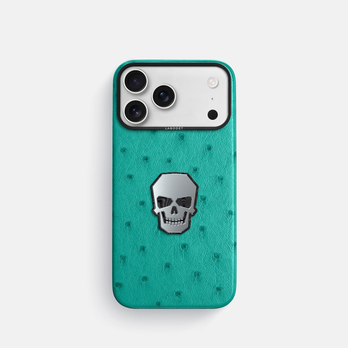 Classic Case With Titanium Skull For iPhone 18 Pro In Ostrich -1 | Turquoise-Black