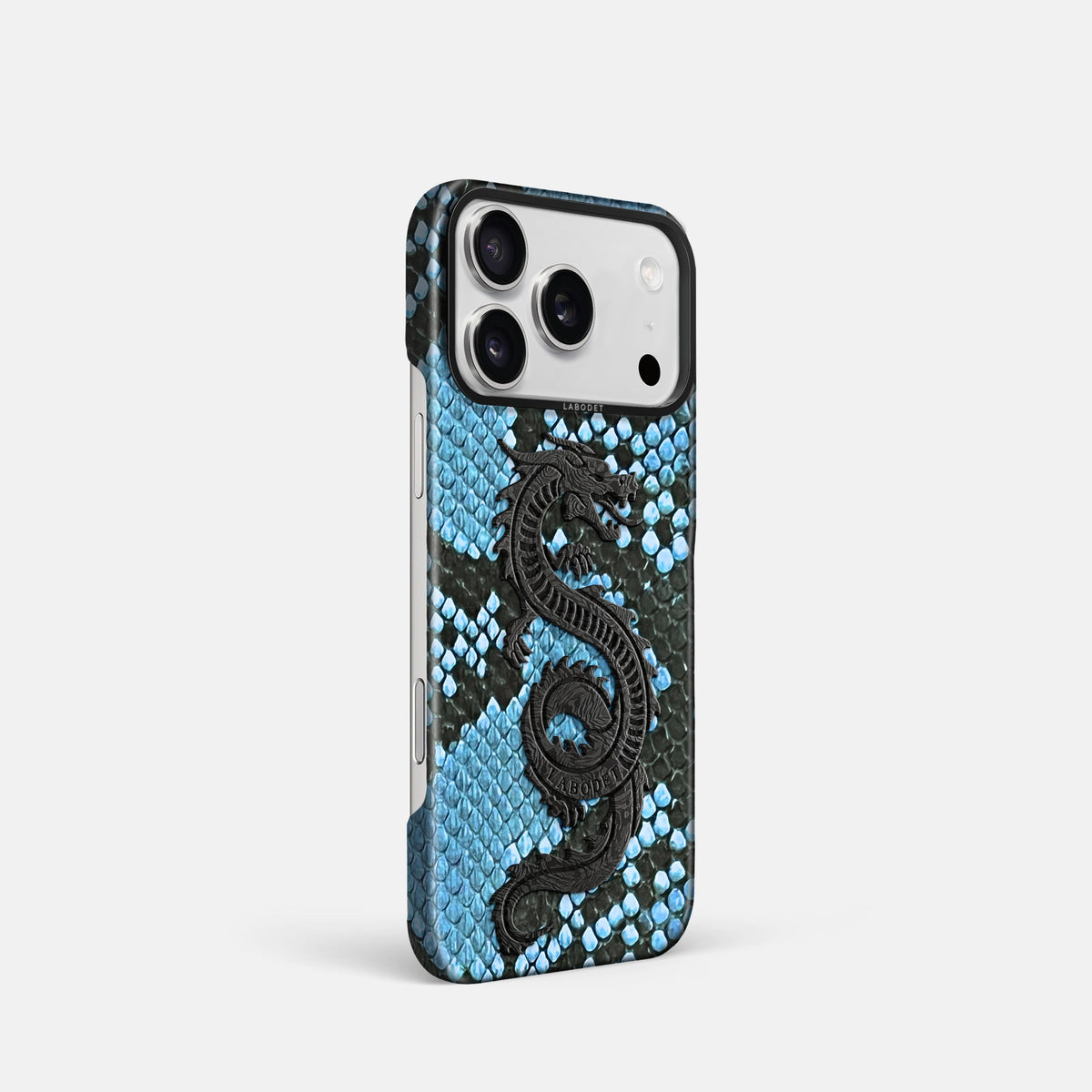 Classic Case With Carbon Dragon For iPhone 18 Pro In Deluxe Python -2 | Pacific-Blue-Black