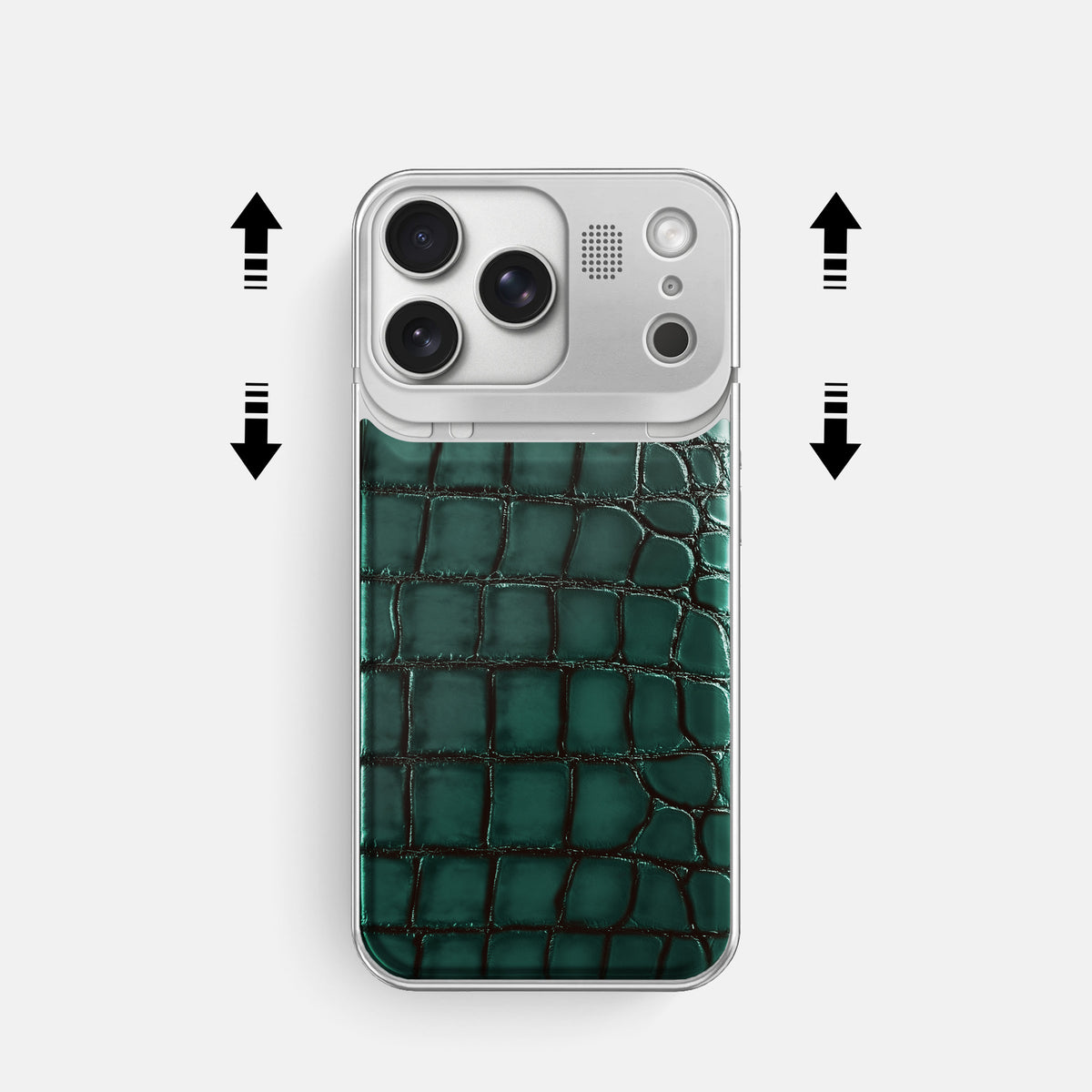 Metal Case For iPhone 17 Pro In Patina Alligator -2 | Green-Steel