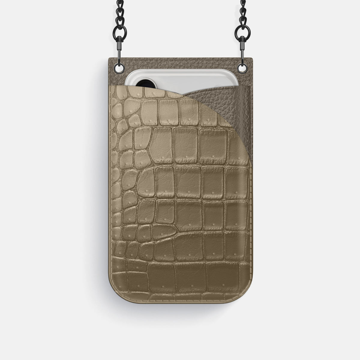 Crossbody Bag For iPhone 18 Pro In Porosus Crocodile -1 | Kaki-Green-Black