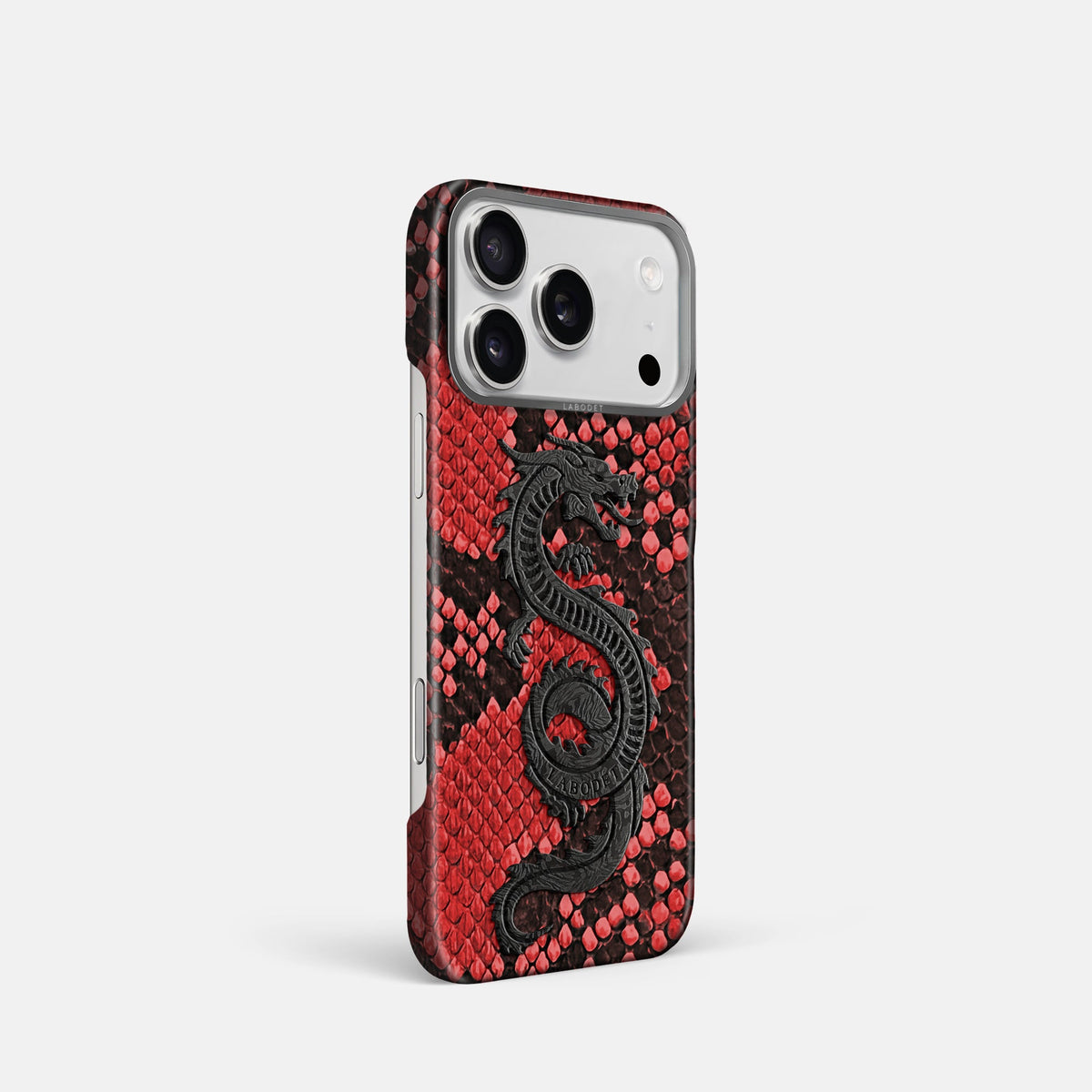 Classic Case With Carbon Dragon For iPhone 18 Pro In Deluxe Python -2 | Red-Steel