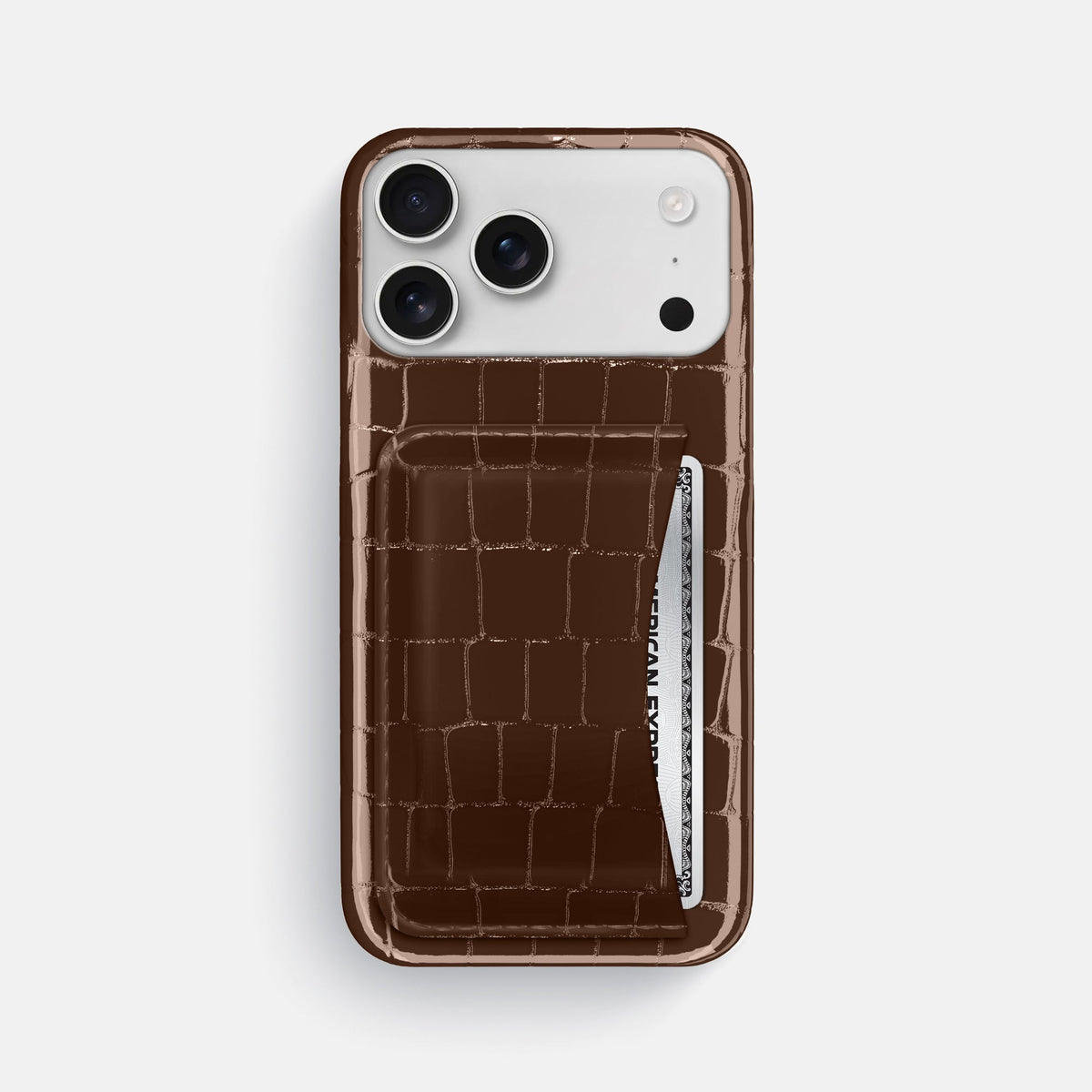 Slim Card Case For iPhone 18 Pro Max In Shiny Alligator -1 | Brown
