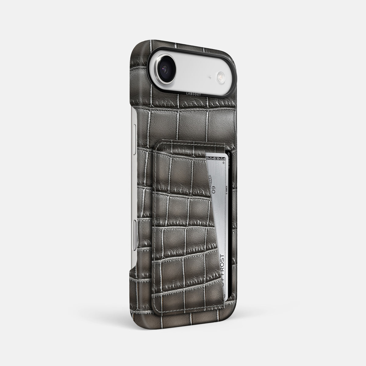 Double Card Case For iPhone 17 Air In Patina Alligator -2 | Grey-Black