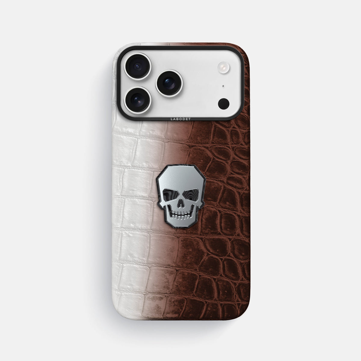 Classic Case With Titanium Skull For iPhone 18 Pro Max In Himalayan Crocodile -1 | Dark-Brown-Black