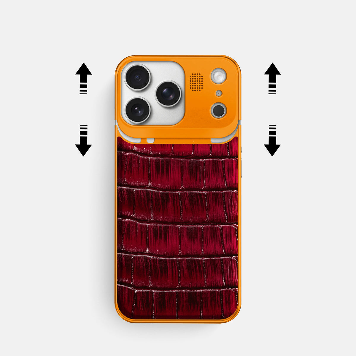Metal Case For iPhone 17 Pro In Patina Alligator -2 | Havana-Burgundy-Orange
