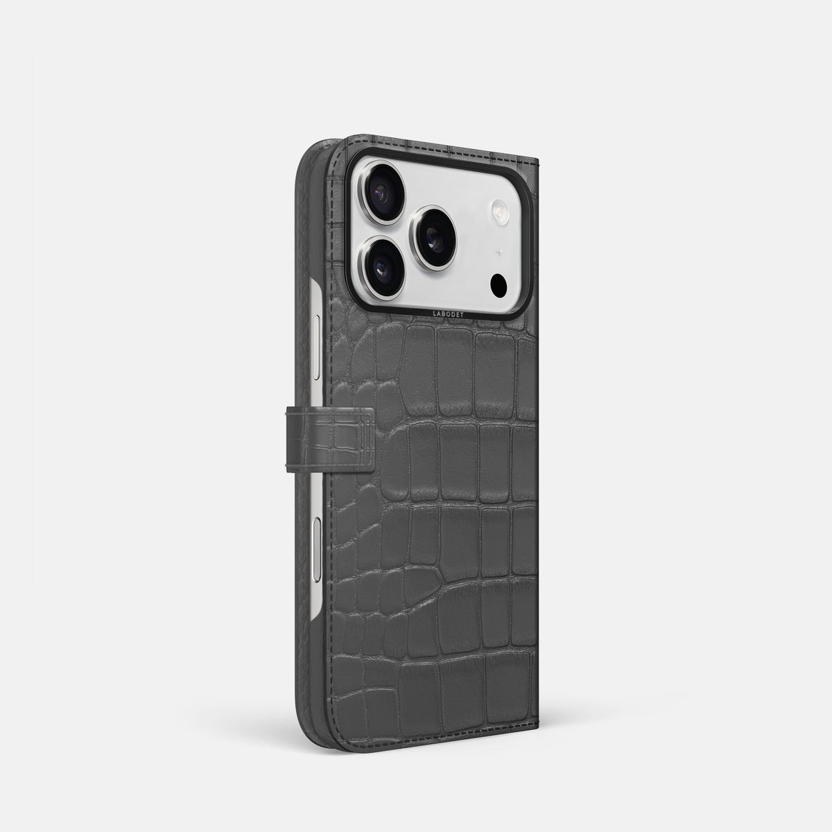 Folio Case with Clasp For iPhone 18 Pro In Alligator -1 | Grey-Black