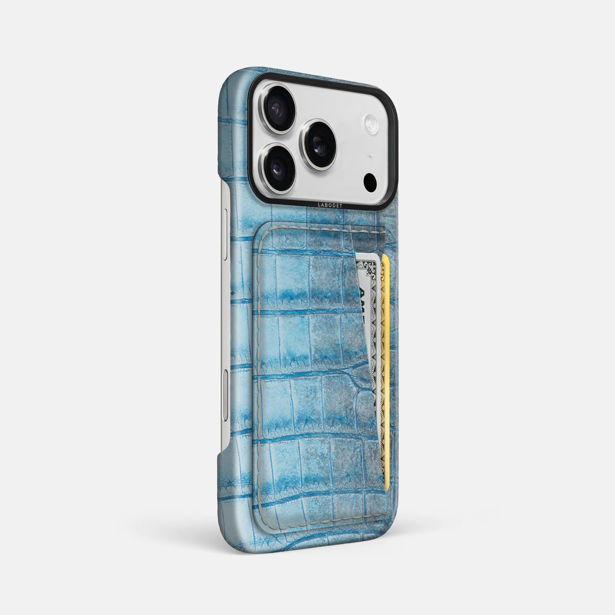 Double Card Case For iPhone 18 Pro Max In Himalayan Crocodile -2 | Ice-Blue-Black