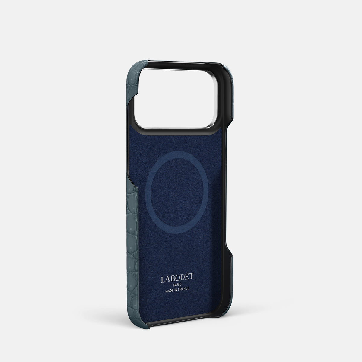 Handle Case For iPhone 17 Pro In Porosus Crocodile -4 | Denim-Steel