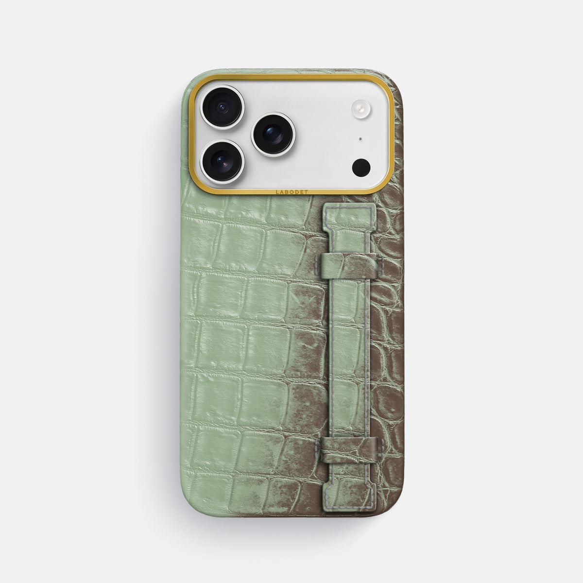 Handle Case For iPhone 17 Pro Max In Himalayan Crocodile -1 | Pistachio-Gold