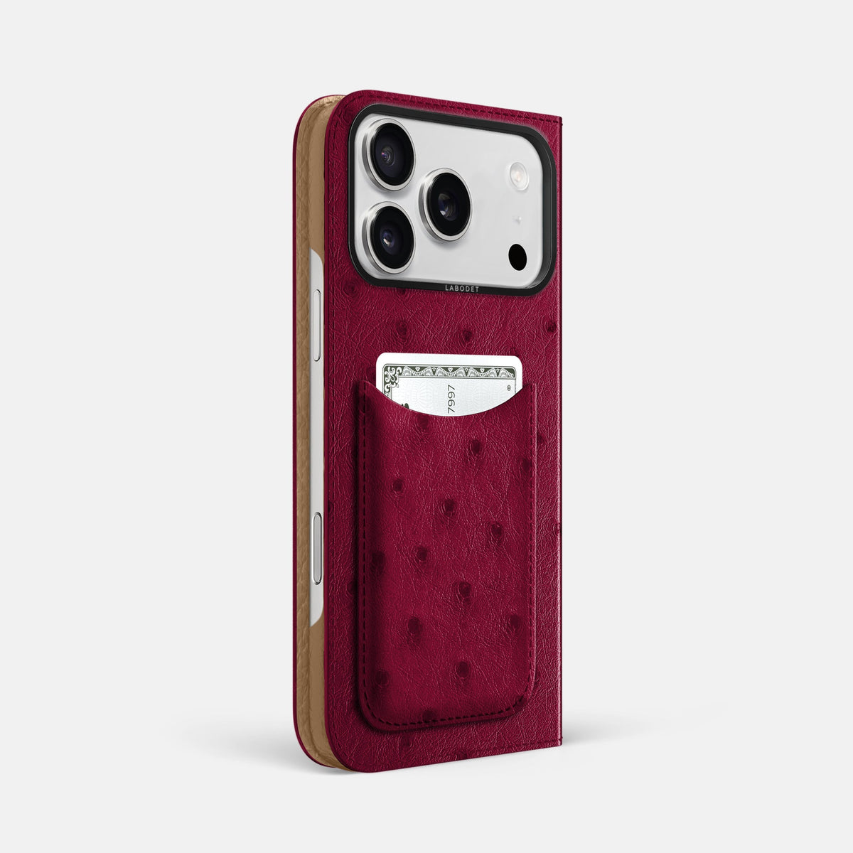 Folio Case with Card For iPhone 18 Pro Max In Ostrich -1 | Bordeaux-Black