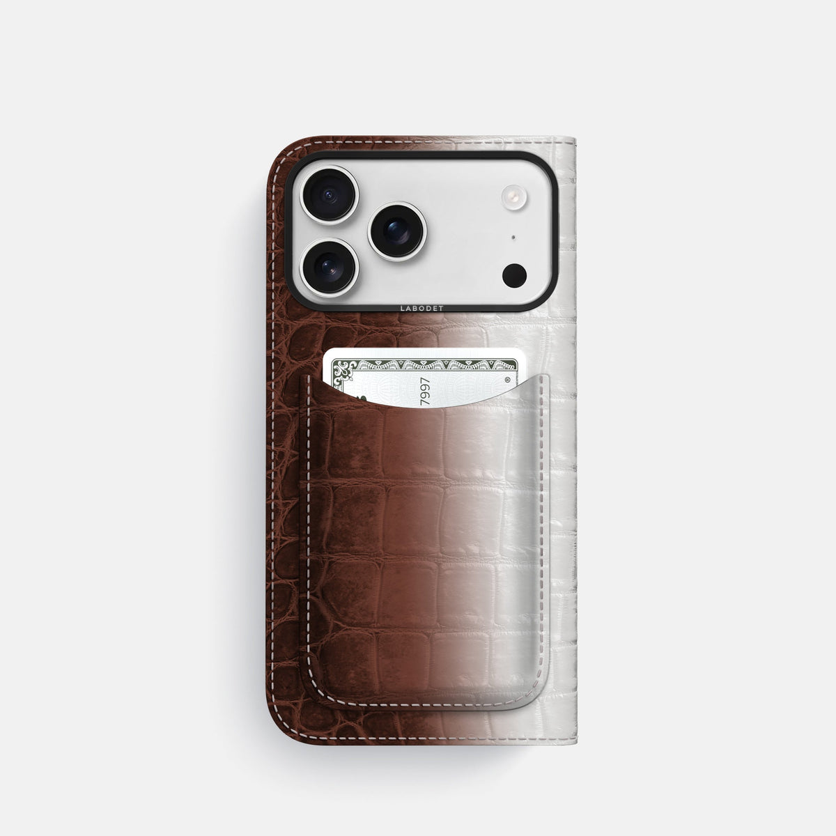 Folio Case with Card For iPhone 18 Pro In Himalayan Crocodile -3 | Dark-Brown-Black