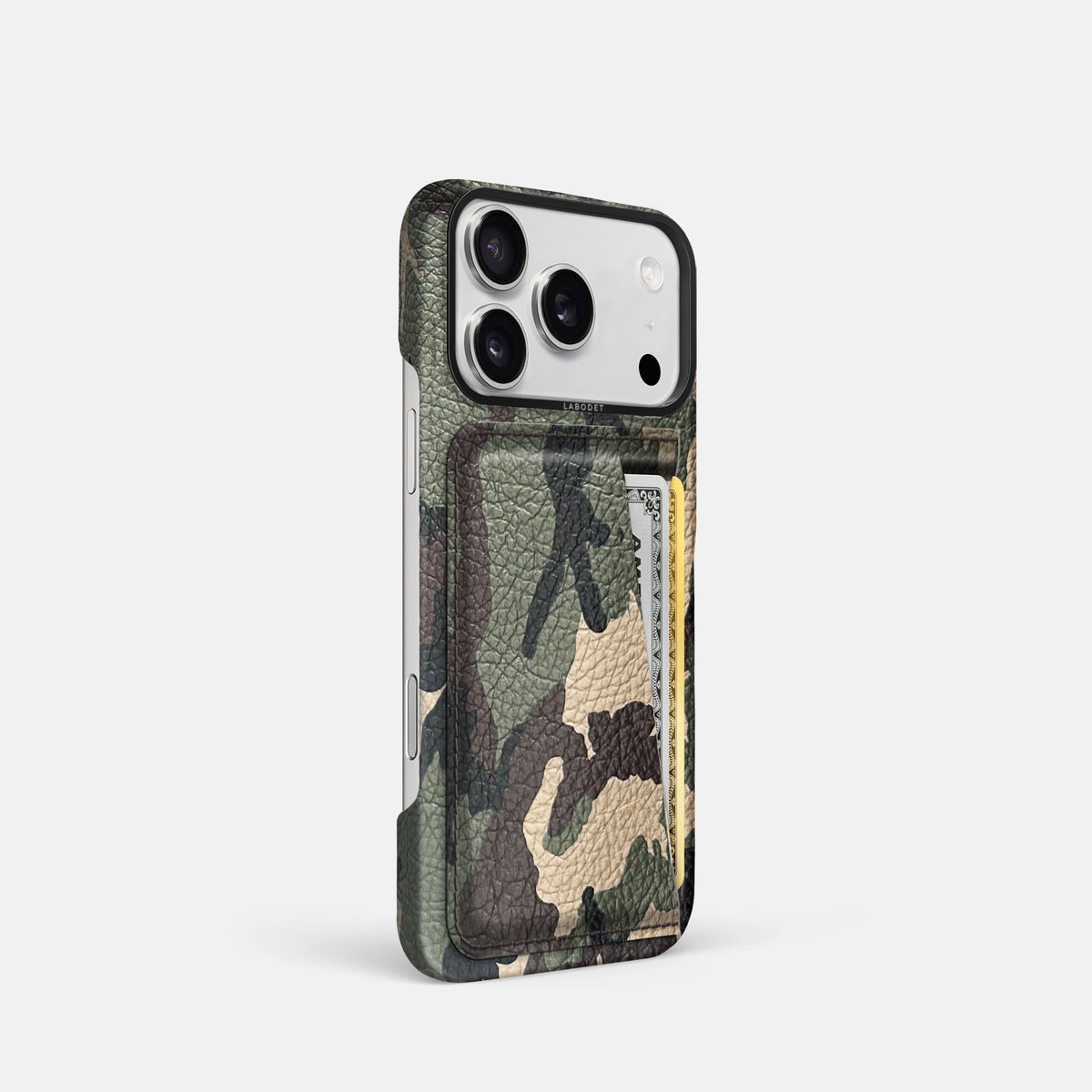 Double Card Case For iPhone 18 Pro In Calf -2 | Camouflage-Black