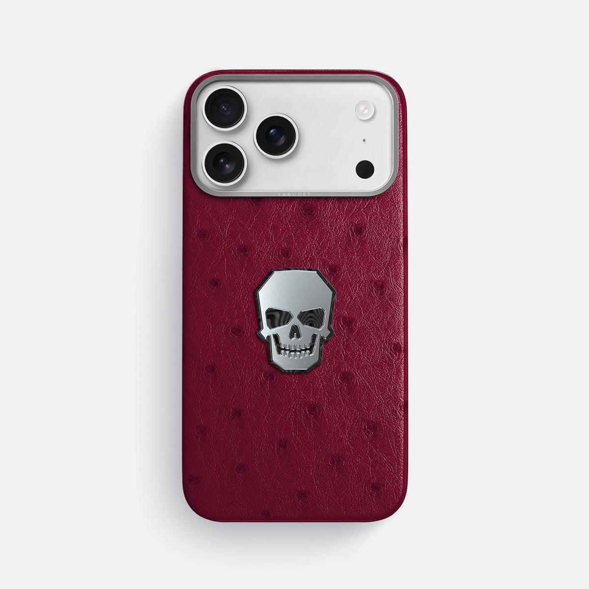 Classic Case With Titanium Skull For iPhone 18 Pro Max In Ostrich -1 | Bordeaux-Steel