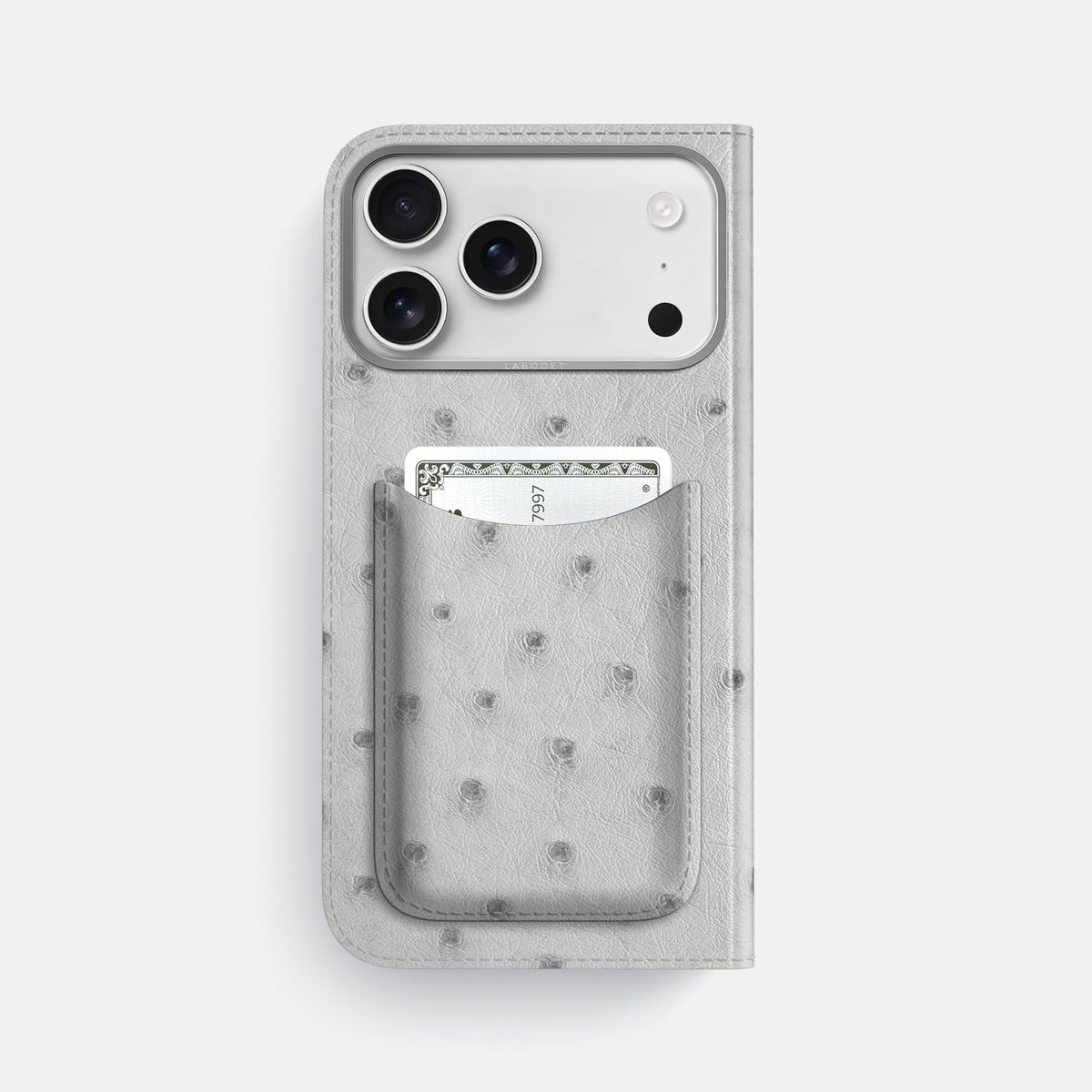Folio Case with Card For iPhone 18 Pro Max In Ostrich -3 | White-Steel