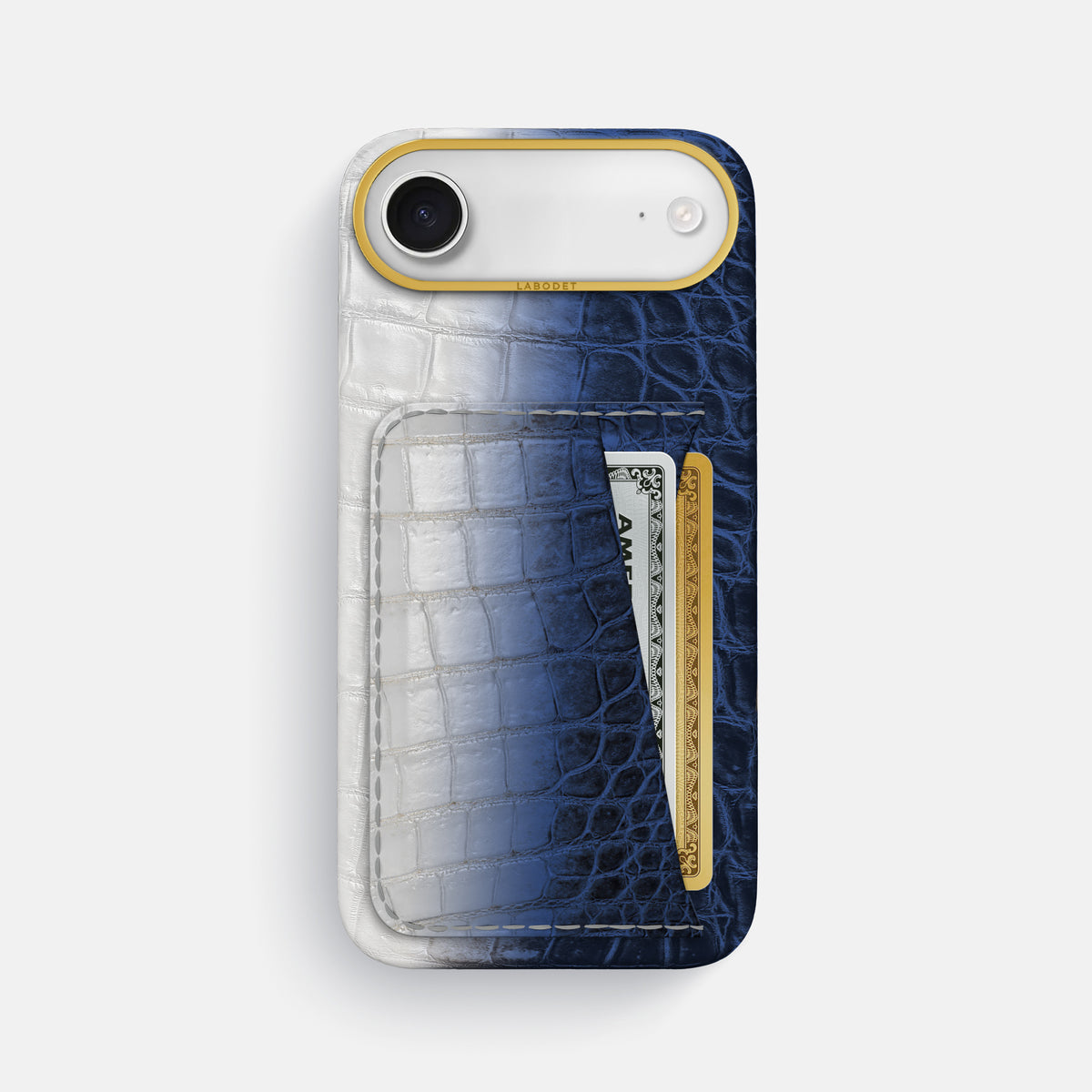 Double Card Case For iPhone 17 Air In Himalayan Crocodile -1 | Navy-Blue-Gold