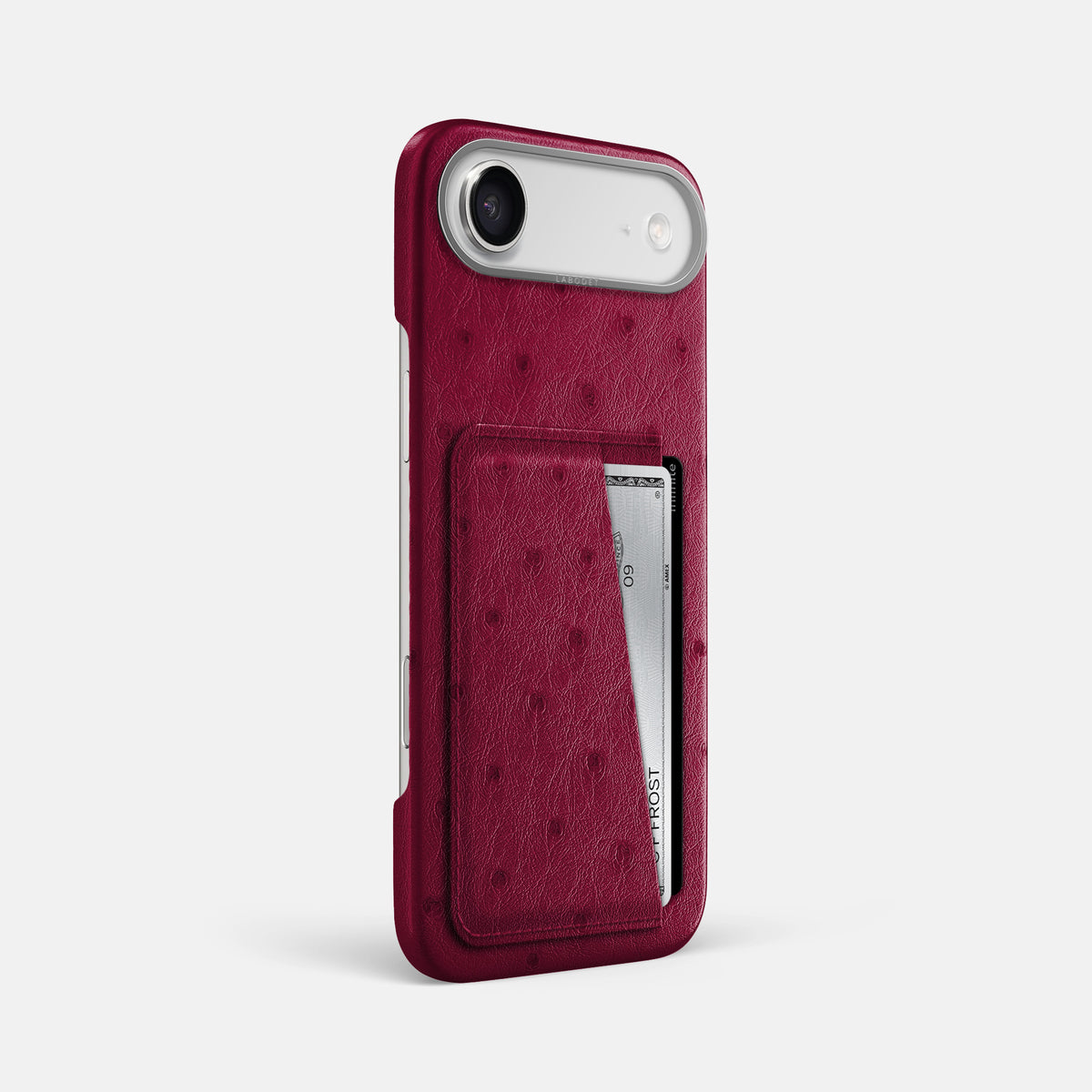 Double Card Case For iPhone 17 Air In Ostrich -2 | Bordeaux-Steel