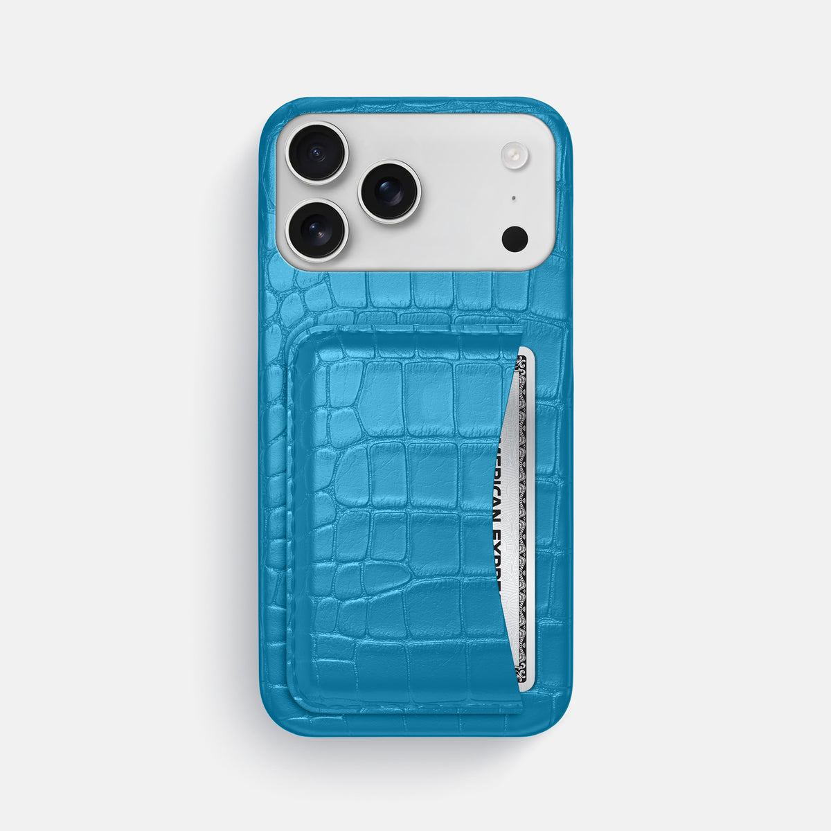 Slim Card Case For iPhone 17 Pro Max In Alligator -1 | Curaçao-Blue