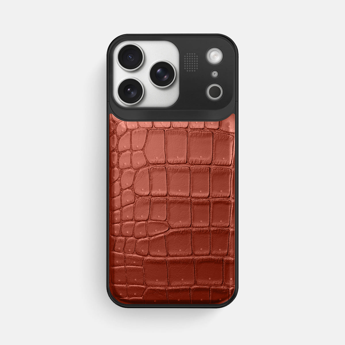Metal Case For iPhone 17 Pro Max In Porosus Crocodile -1 | Mahogany-Brown-Black