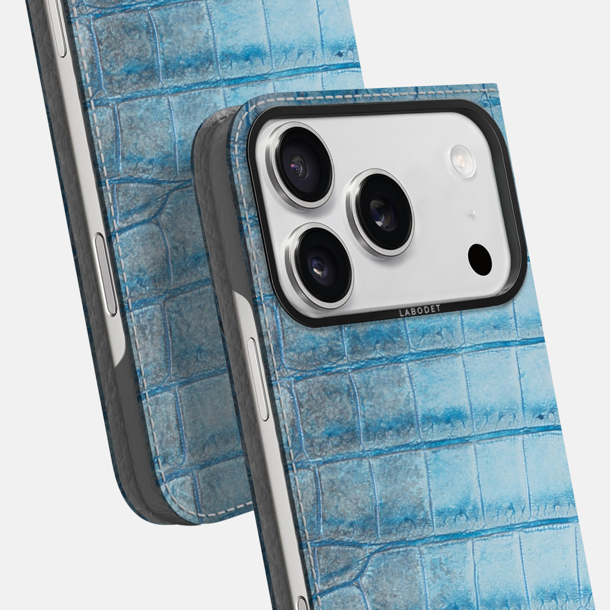 Folio Case For iPhone 17 Pro Max In Himalayan Crocodile -5 | Ice-Blue-Black