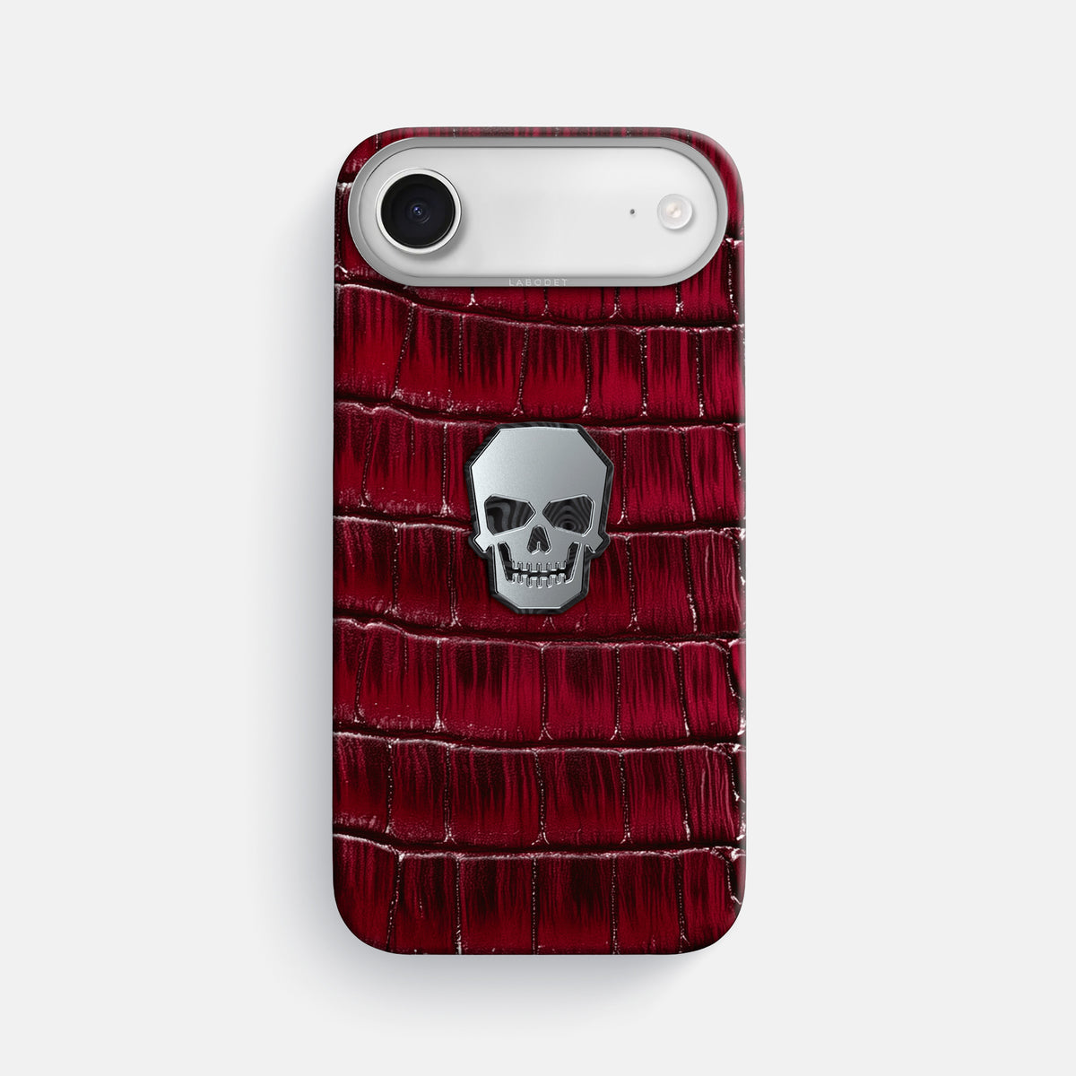 Classic Case With Titanium Skull For iPhone 17 Air In Patina Alligator -1 | Havana-Burgundy-Steel