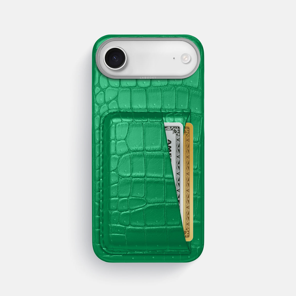 Double Card Case For iPhone 17 Air In Porosus Crocodile -1 | Cactus-Green-Steel