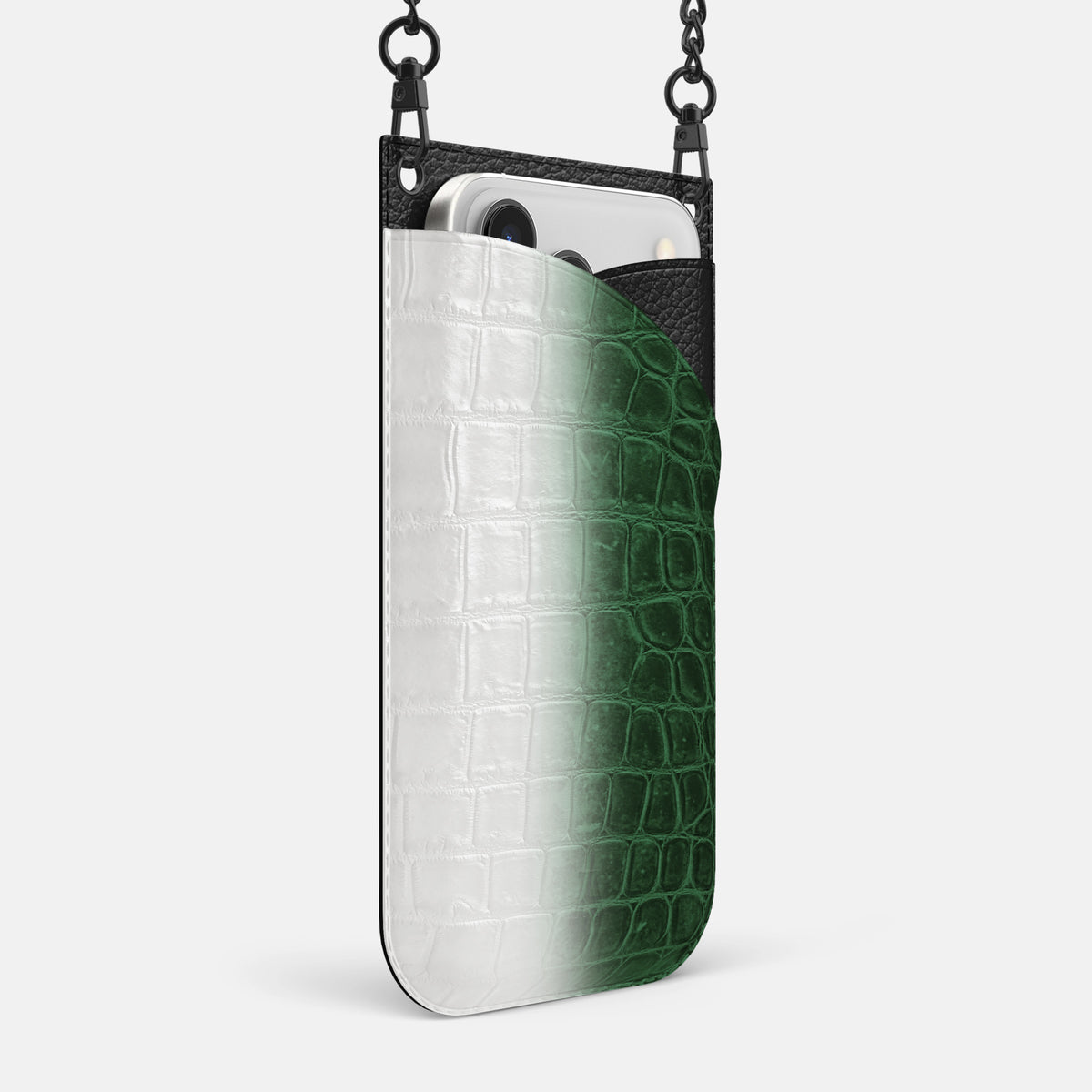 Crossbody Bag For iPhone 17 Pro Max In Himalayan Crocodile -2 | Green-Black