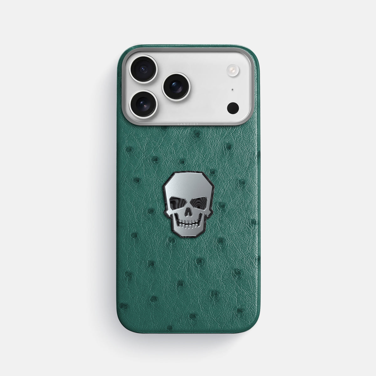 Classic Case With Titanium Skull For iPhone 17 Pro Max In Ostrich -1 | Forest-Green-Steel