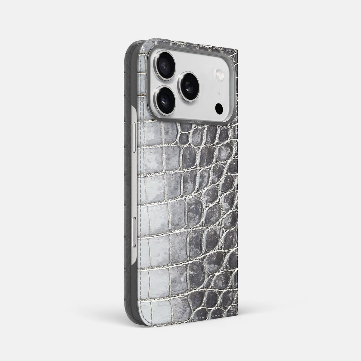Folio Case For iPhone 18 Pro Max In Himalayan Crocodile -1 | Silver-Steel