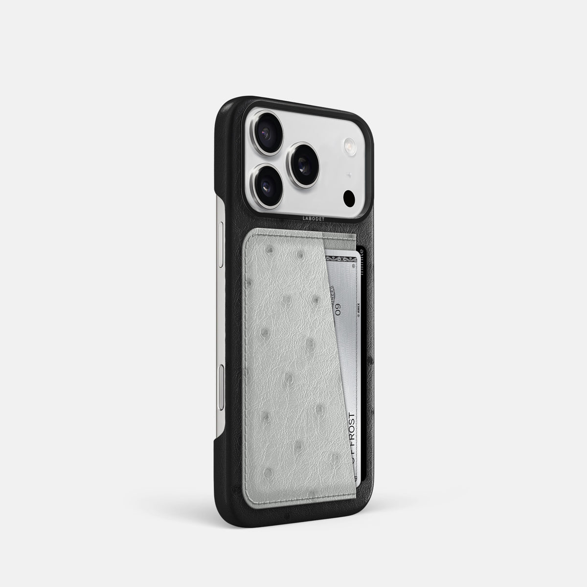 Double Card Case Coloré For iPhone 17 Pro In Ostrich -2 | Black-Black