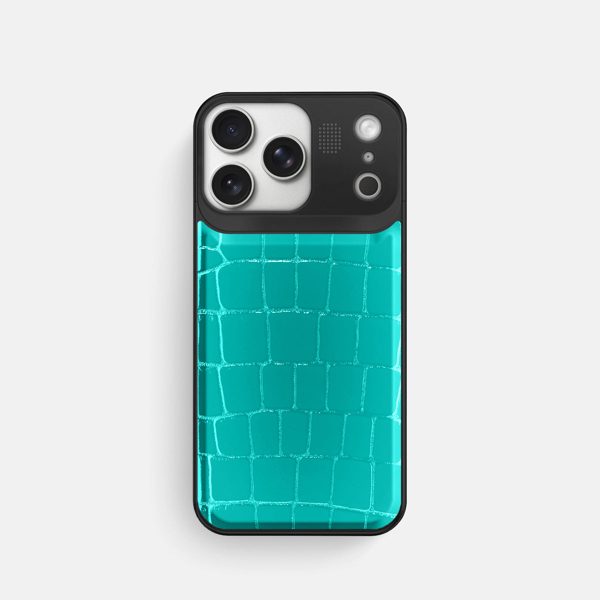 Metal Case For iPhone 17 Pro In Shiny Alligator -1 | Mint-Black