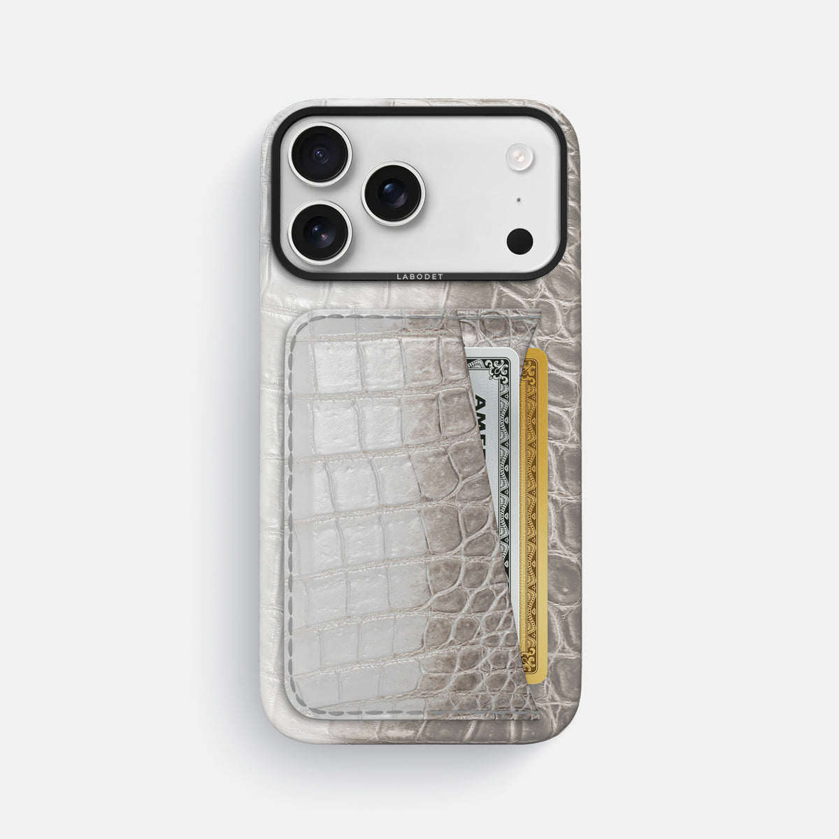 Double Card Case For iPhone 17 Pro Max In Himalayan Crocodile -1 | Grey-Black