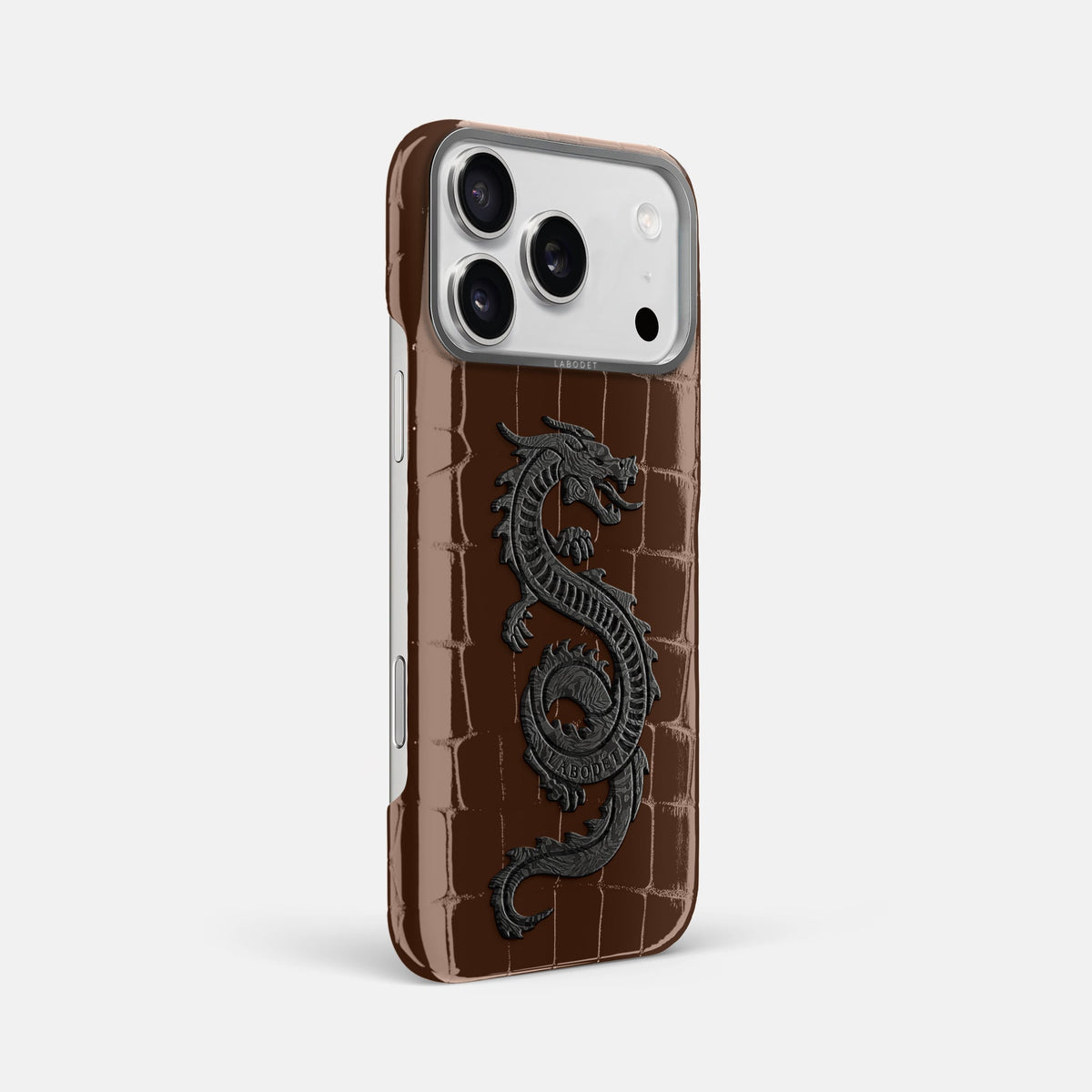 Classic Case With Carbon Dragon For iPhone 18 Pro Max In Shiny Alligator -2 | Brown-Steel