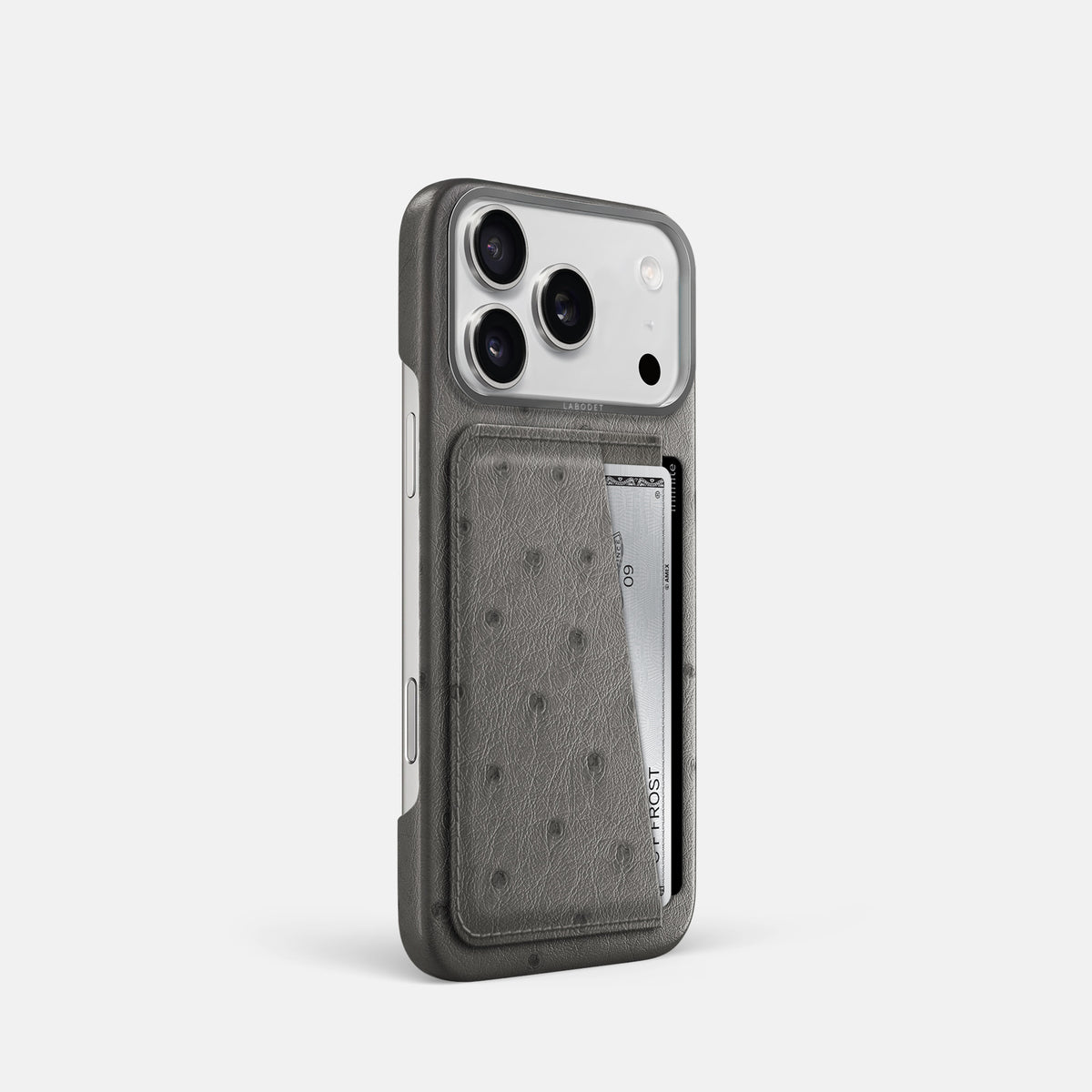 Double Card Case For iPhone 17 Pro In Ostrich -2 | Grey-Steel