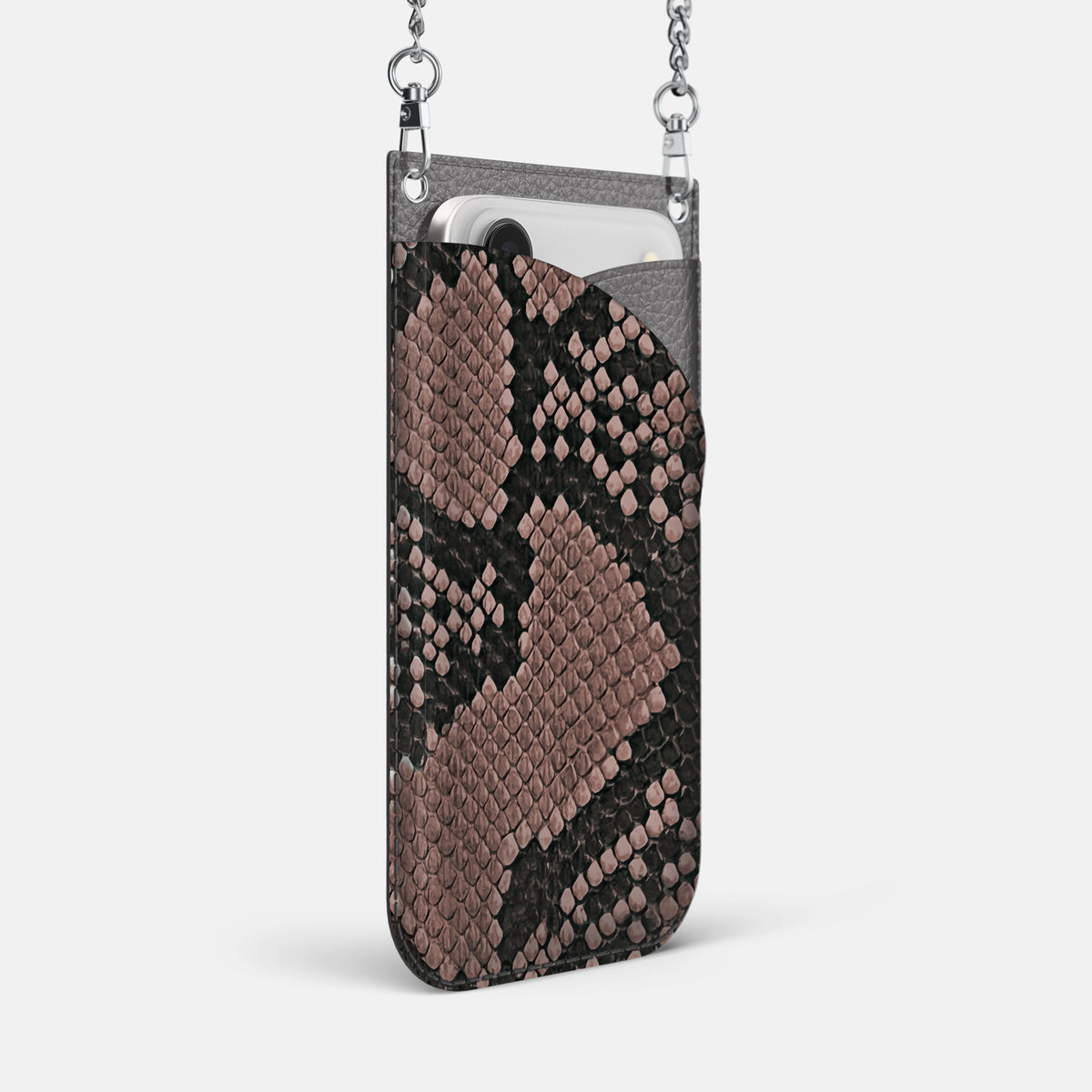 Crossbody Bag For iPhone 17 Air In Deluxe Python -2 | Mahogany-Brown-Steel