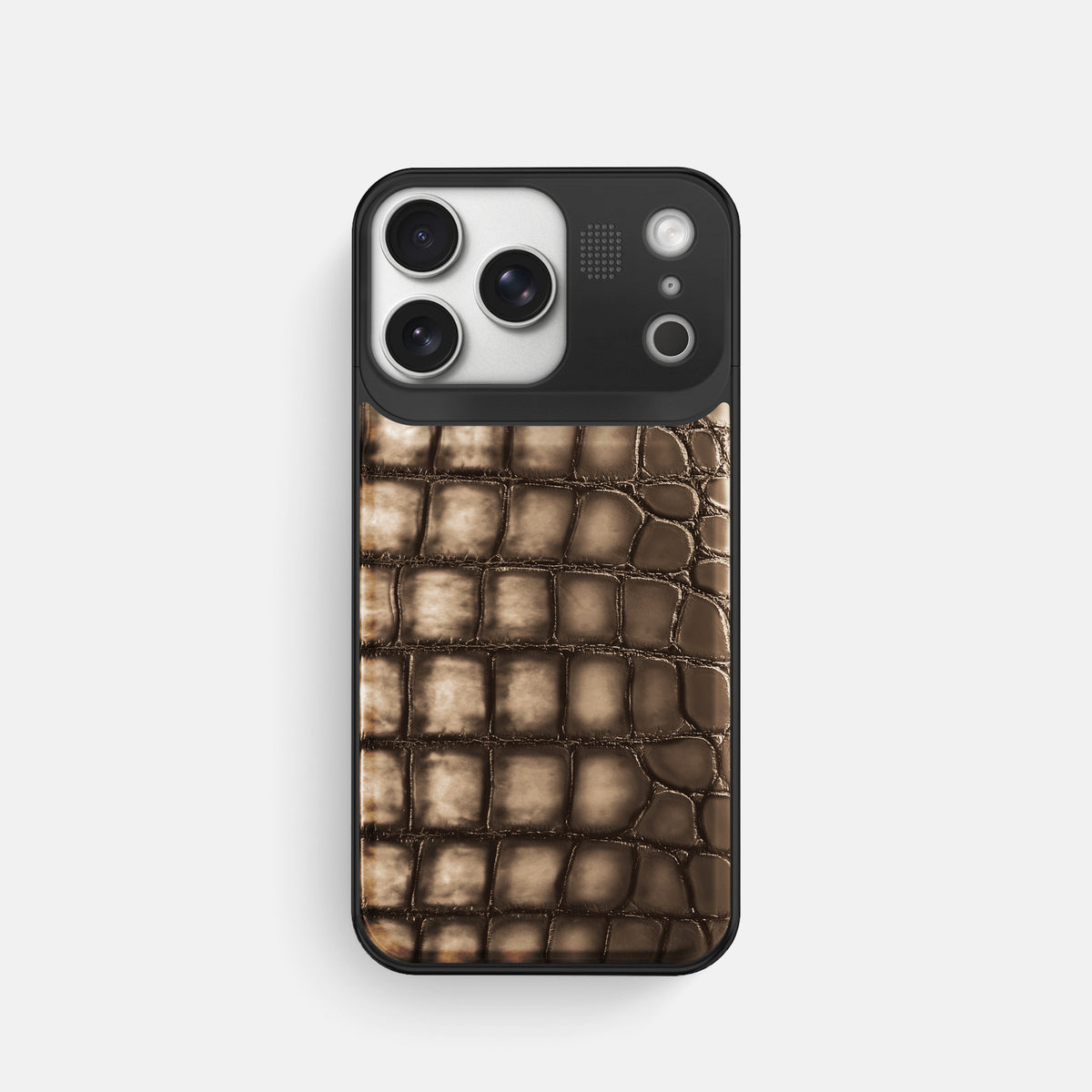 Metal Case For iPhone 17 Pro In Patina Alligator -1 | Etoupe-Black