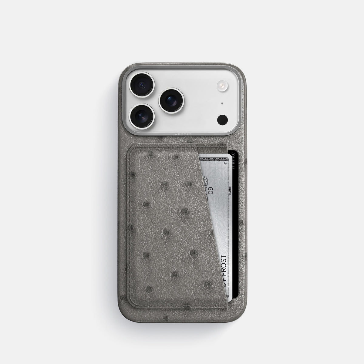 Double Card Case For iPhone 17 Pro In Ostrich -1 | Grey-Steel