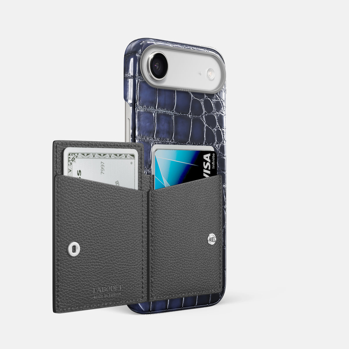 Bi-Fold Case For iPhone 17 Air In Patina Alligator -2 | Havana-Blue-Steel