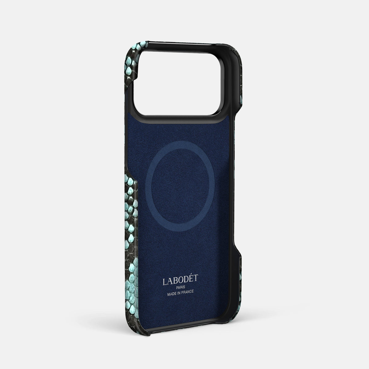 Center Handle For iPhone 18 Pro Max In Deluxe Python -3 | Blue-Lagoon-Black