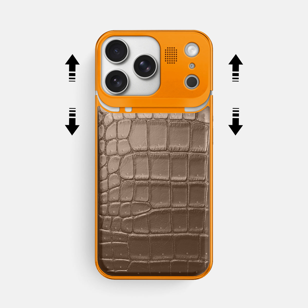 Metal Case For iPhone 17 Pro Max In Porosus Crocodile -2 | Fur-Brown-Orange