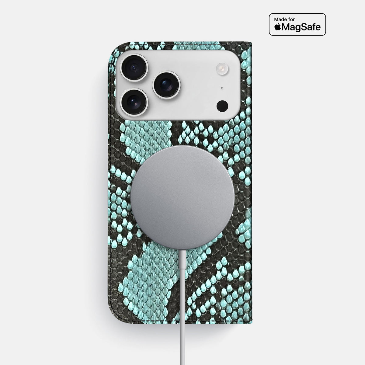 Folio Slim Case For iPhone 18 Pro Max In Deluxe Python -3 | Blue-Lagoon