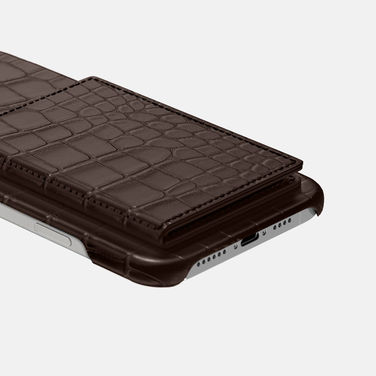 Bi-Fold Case For iPhone 18 Pro In Alligator -4 | Dark-Brown-Black