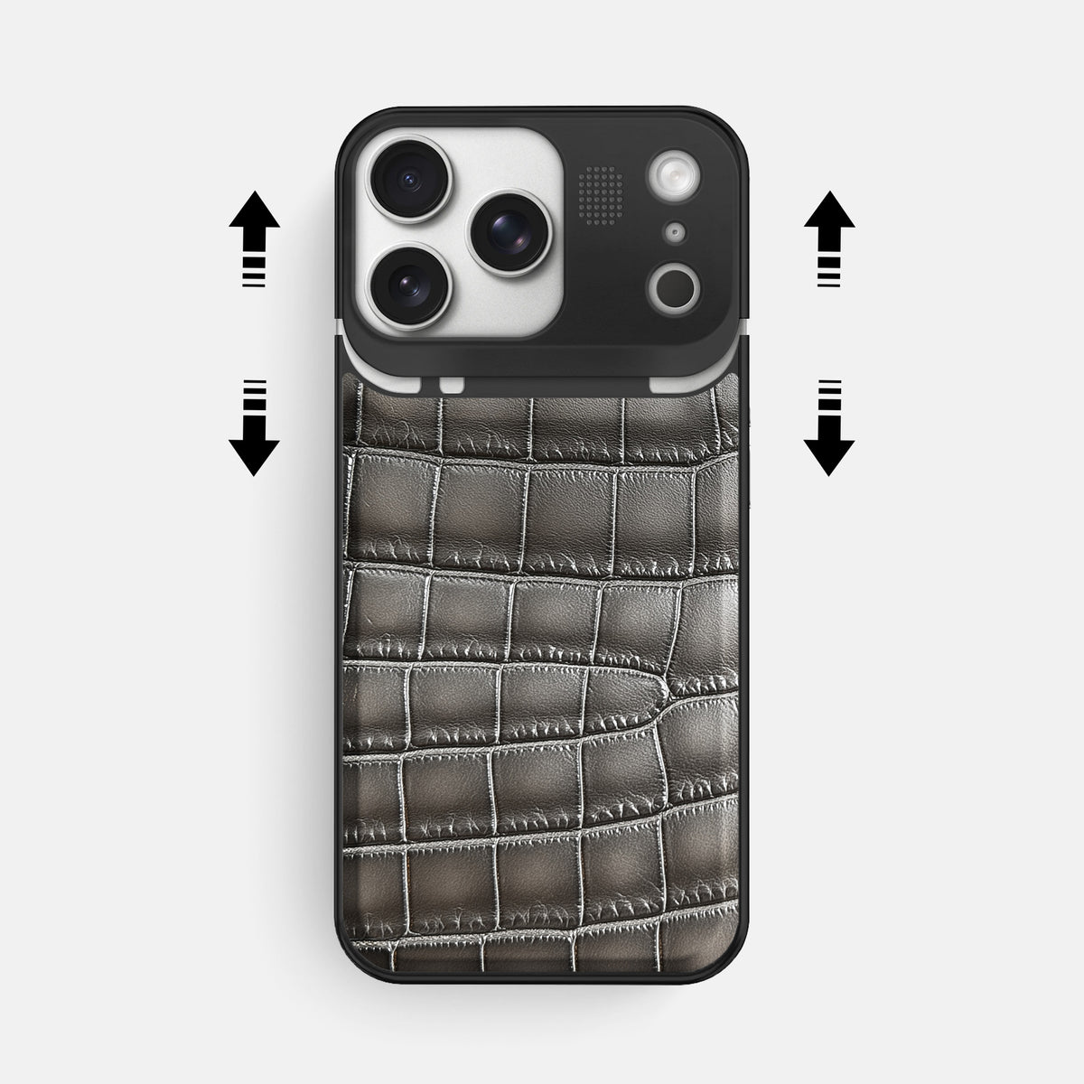 Metal Case For iPhone 17 Pro Max In Patina Alligator -2 | Grey-Black