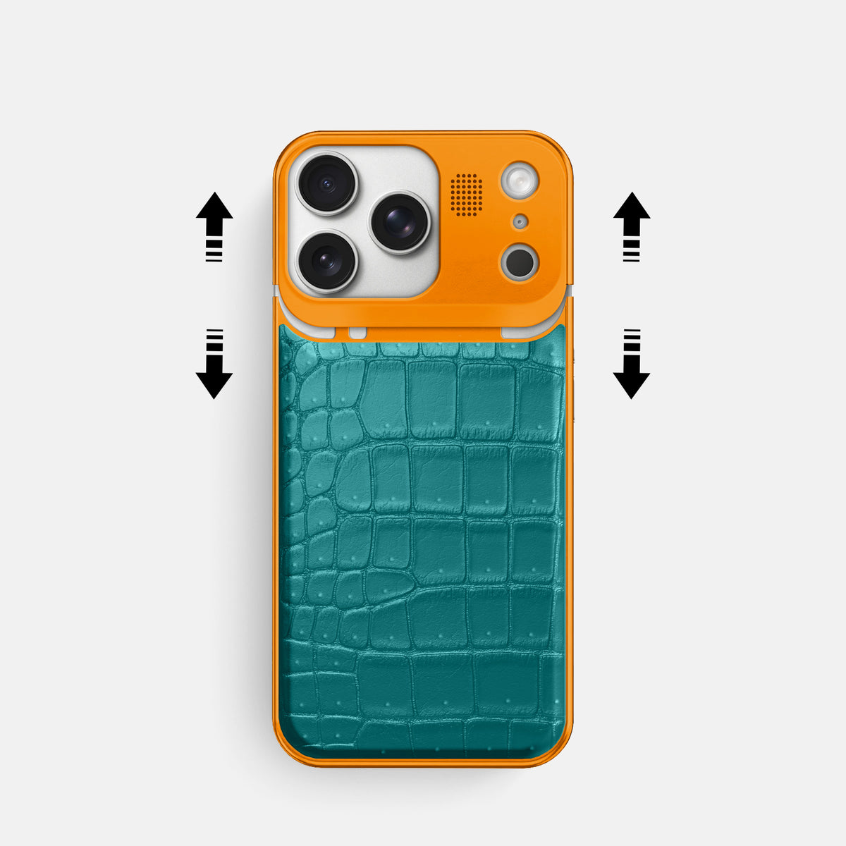 Metal Case For iPhone 17 Pro In Porosus Crocodile -2 | Celadon-Orange