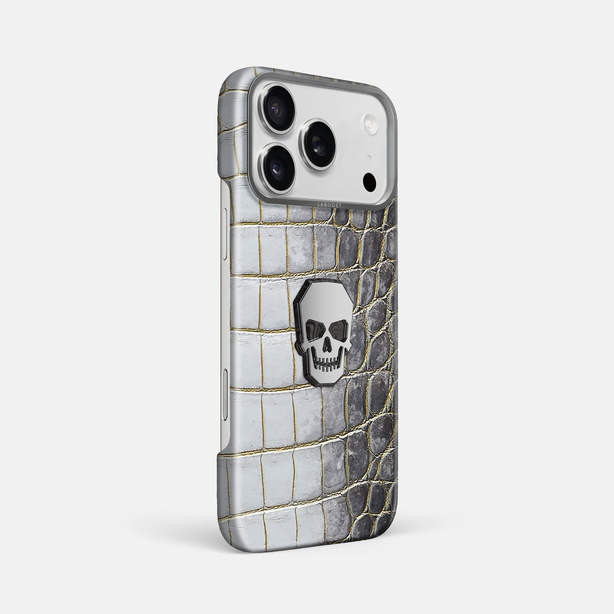 Classic Case With Titanium Skull For iPhone 18 Pro Max In Himalayan Crocodile -2 | Gold-Steel
