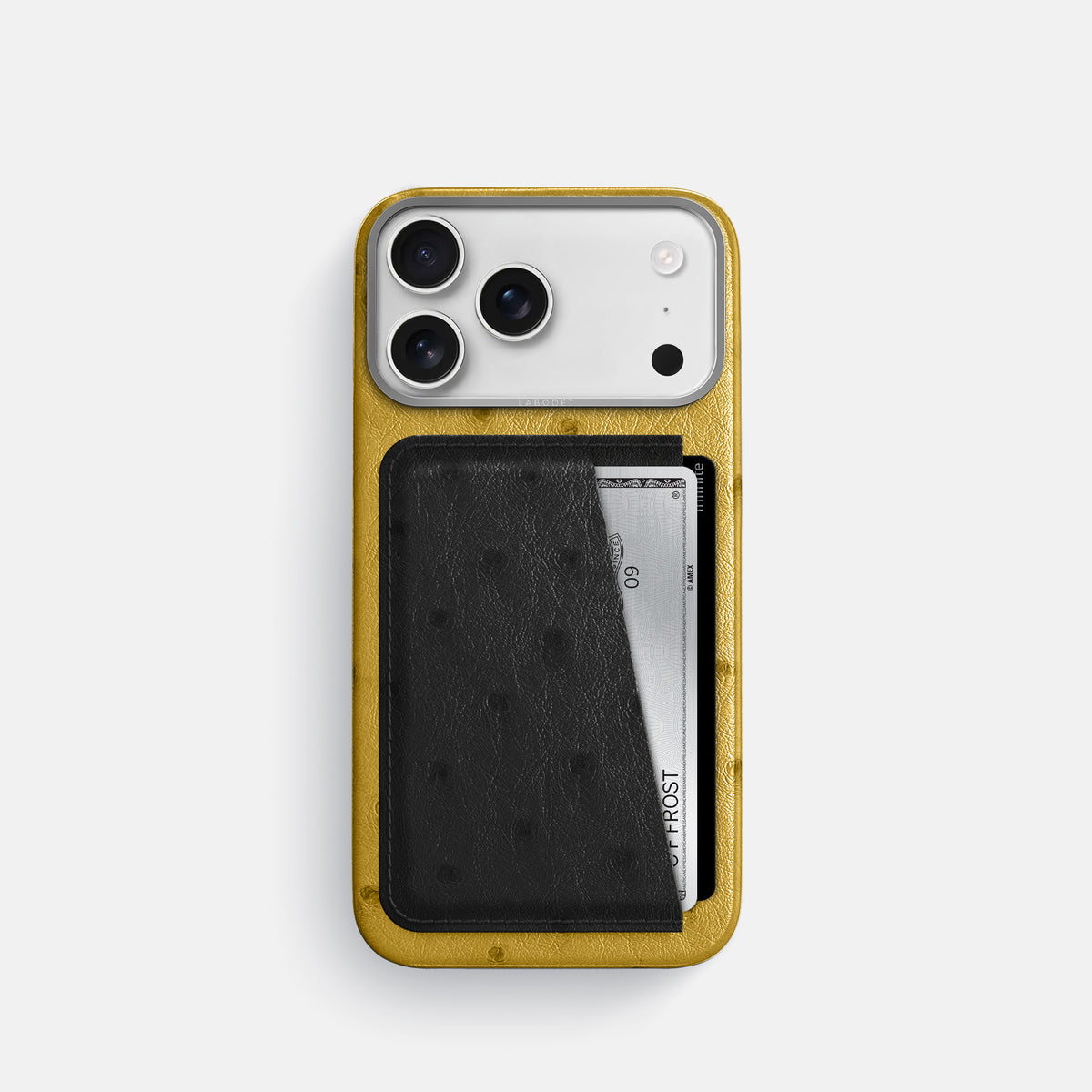 Double Card Case Coloré For iPhone 17 Pro In Ostrich -1 | Gold-Steel